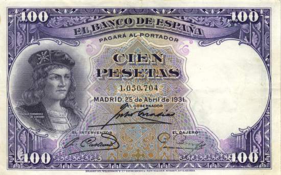 100 Pesetas 25.4.1931
